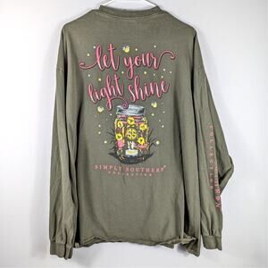 Simply Southern Long Sleeve Shirt Mens XXL Green Let Your Light Shine Tee